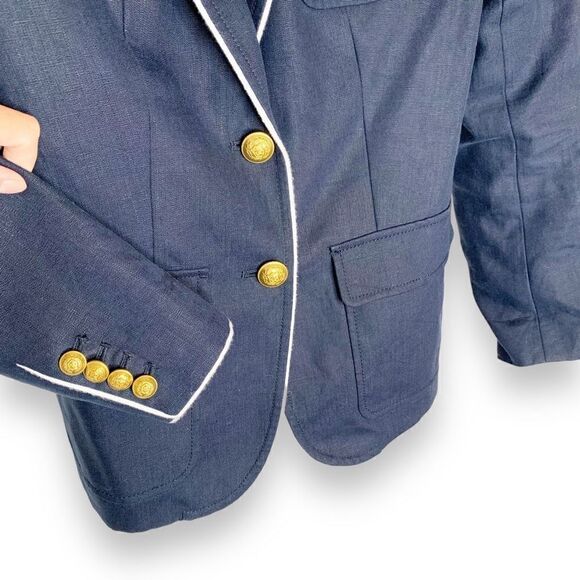 J. Crew Rhodes Navy Blue Blazer 100% Linen Nautical Crest Gold Buttons Size 00 - Picture 4 of 12